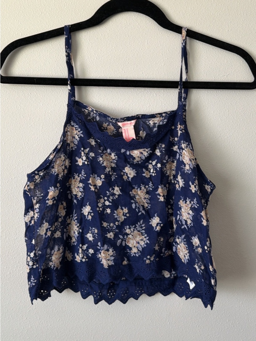 Floral Navy Eyelet Trim Spaghetti Strap Tank Top